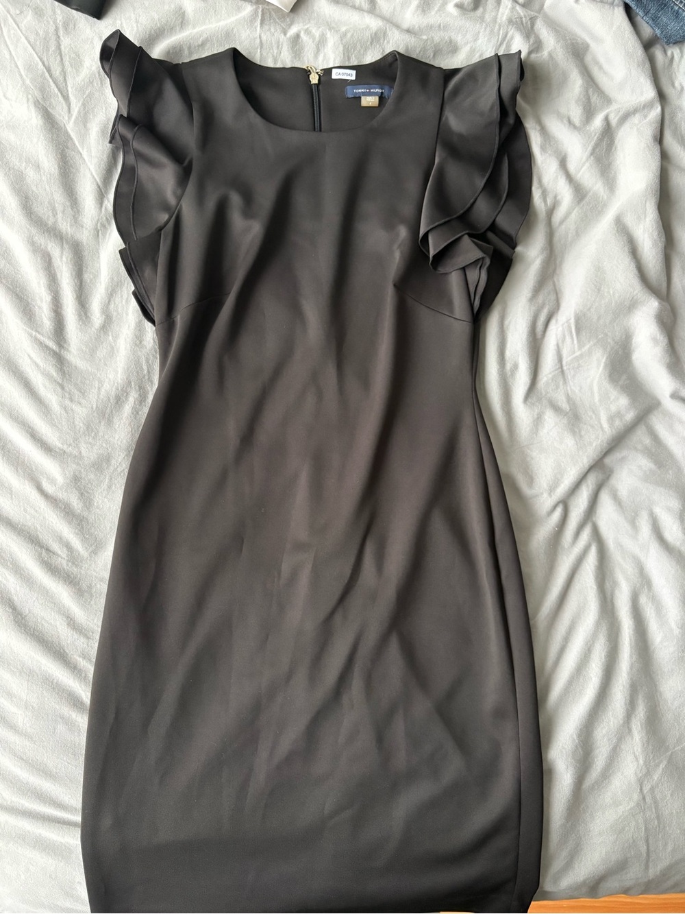 Tommy Hilfiger Casual Corner Black Ruffle Sleeve Sheath Dress